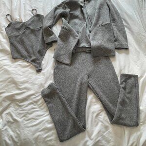 Express Pants Bodysuit & Blazer Set 3-Piece Set Gray Womens Medium 8-10